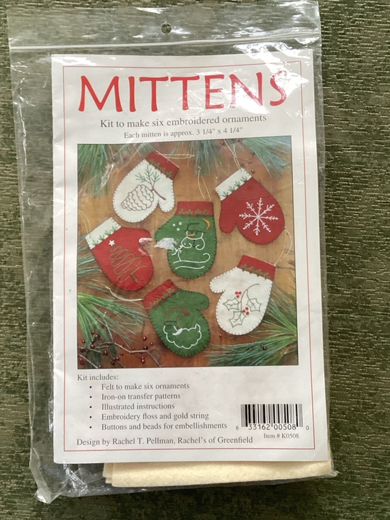 Other - Embroidered mitten Christmas ornament kits